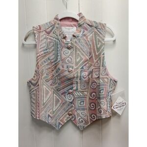 Nos Vintage Longhorn Womens Western Pink/Pastel Multicolored Vest (Size M) Nwt